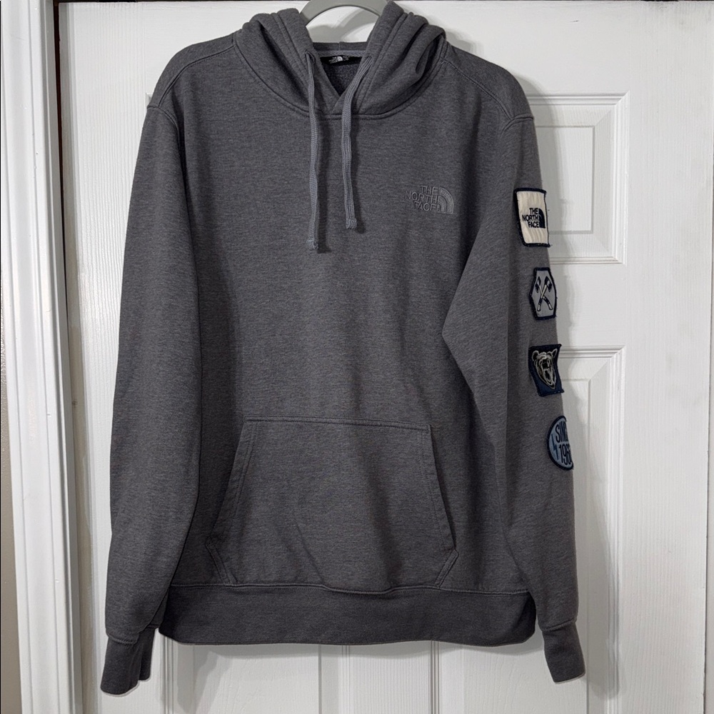 The North Face Charcoal Men’s Hoodie with Patches - Size Large